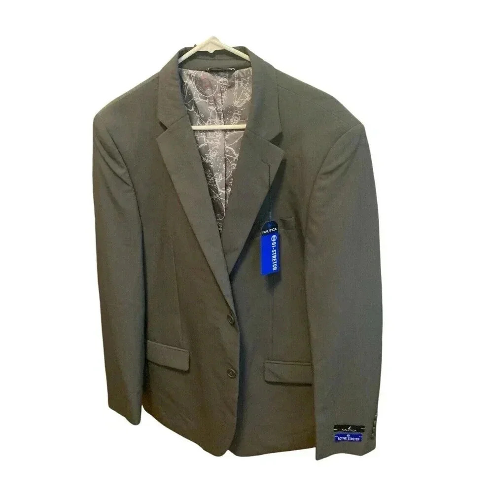 NWT Nautica Suit Jacket 42L Gray Polyester Birdseye Premium Designer‎ Coat $179